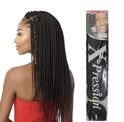 X-pression Ultra Braid hair extension made of 100% Kanekalon synthetic fiber, in color #1 (Jet Black)
